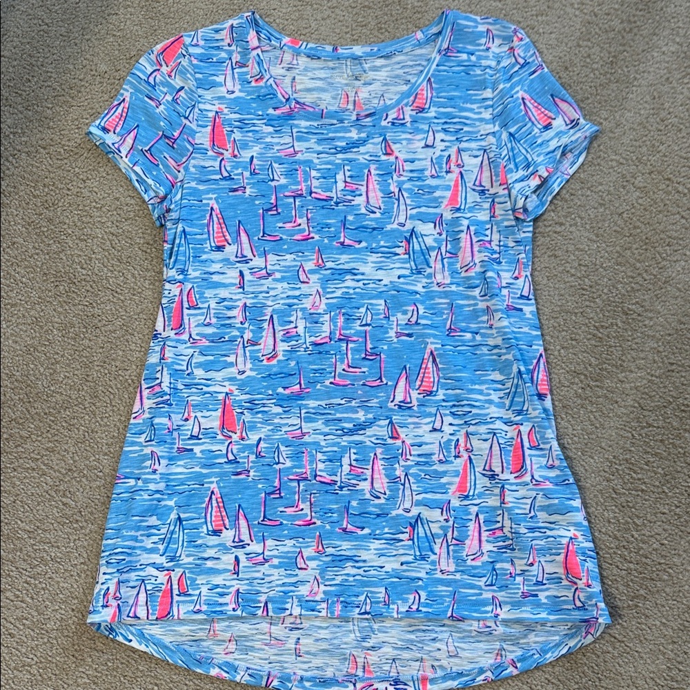 Lilly Pulitzer Blue and Pink Sailboat Tee